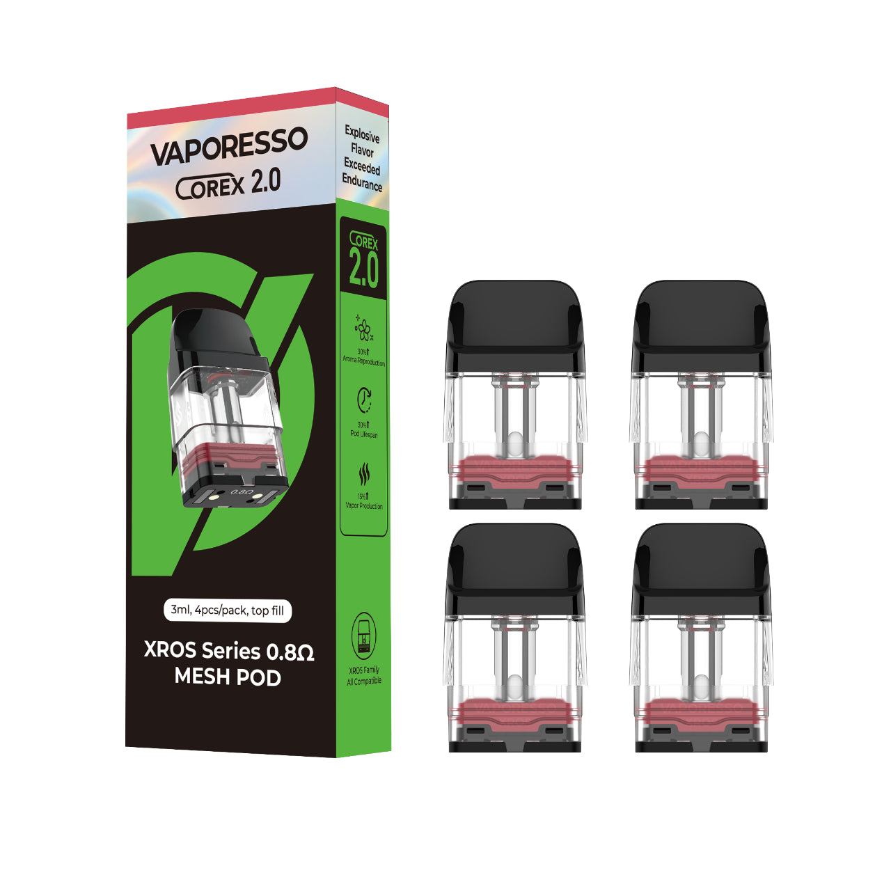 Vaporesso XROS Replacement Pods Refillable Top Fill 4 Pack - Top Fill 3ML Corex 2.0 Mesh 0.8 OHMS