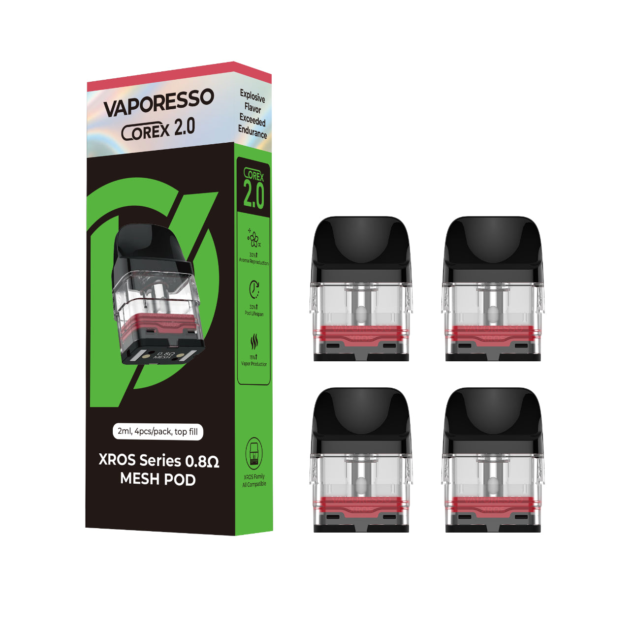 Vaporesso XROS Replacement Pods Refillable Top Fill 4 Pack - 2ML Corex 2.0 Mesh 0.8 OHMS