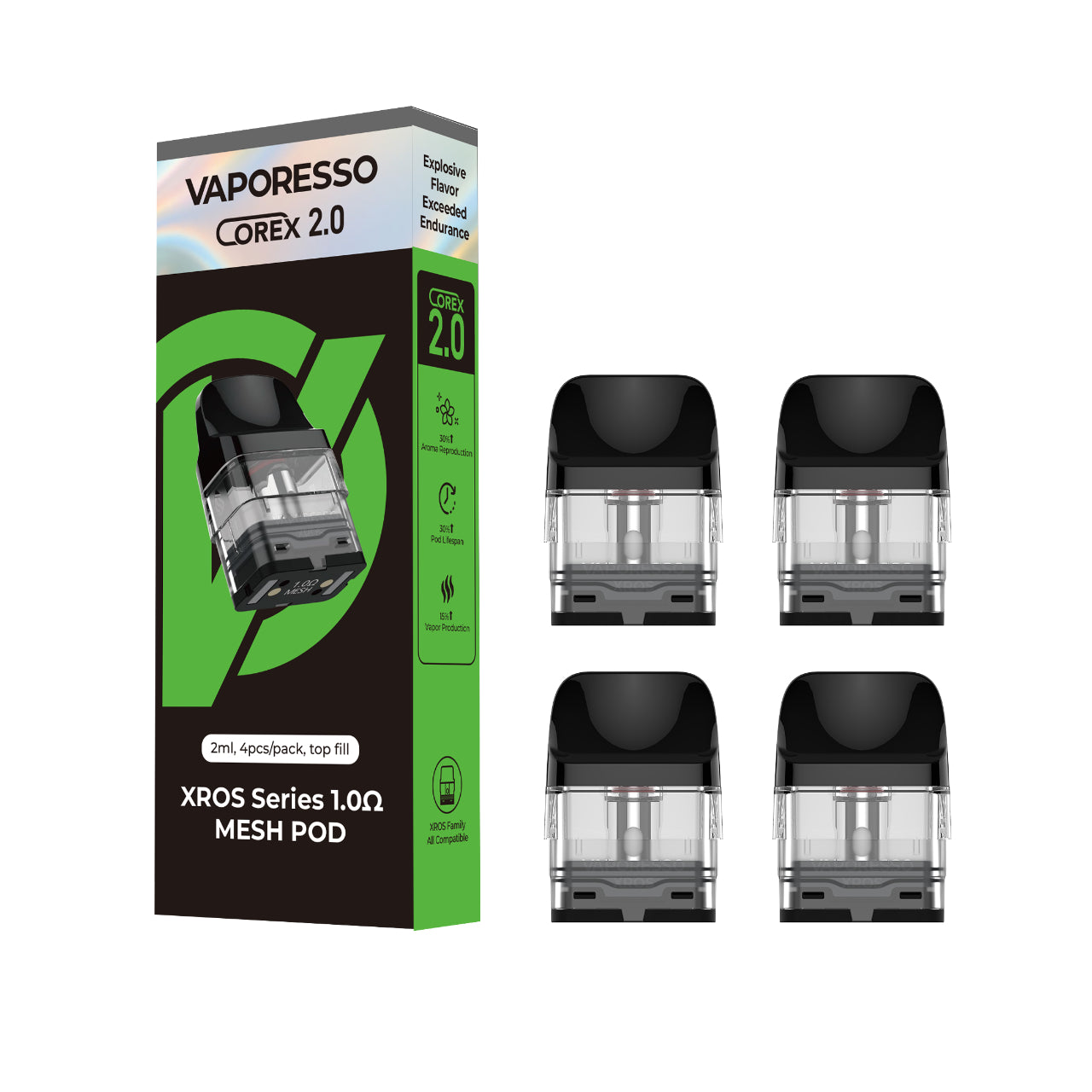 Vaporesso XROS Replacement Pods Refillable Top Fill 4 Pack - 2ML Corex 2.0 Mesh 1.0 OHMS