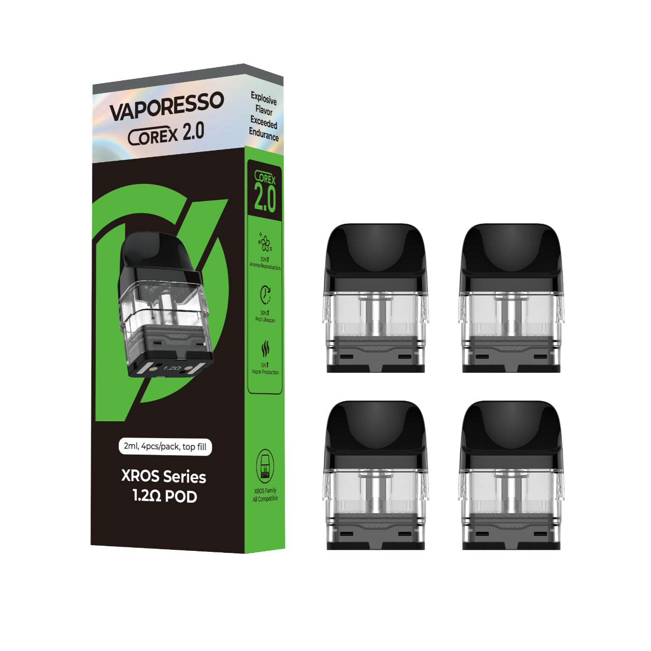 Vaporesso XROS Replacement Pods Refillable Top Fill 4 Pack - 2ML Corex 2.0 Mesh 1.2 OHMS