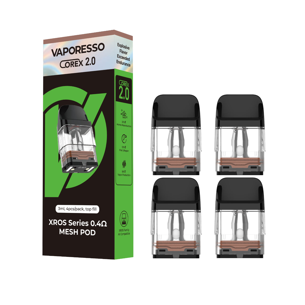 Vaporesso XROS Replacement Pods Refillable Top Fill 4 Pack - Top Fill 3ML Corex 2.0 Mesh 0.4 OHMS