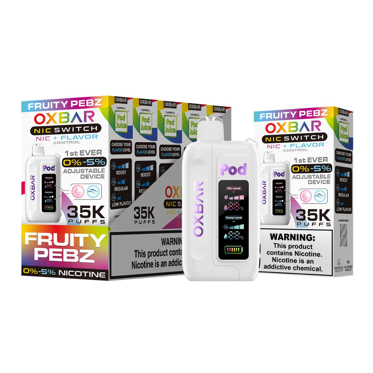 OXBAR NIC Switch Pod Juice Disposable Vape 35K - Fruity Pebz