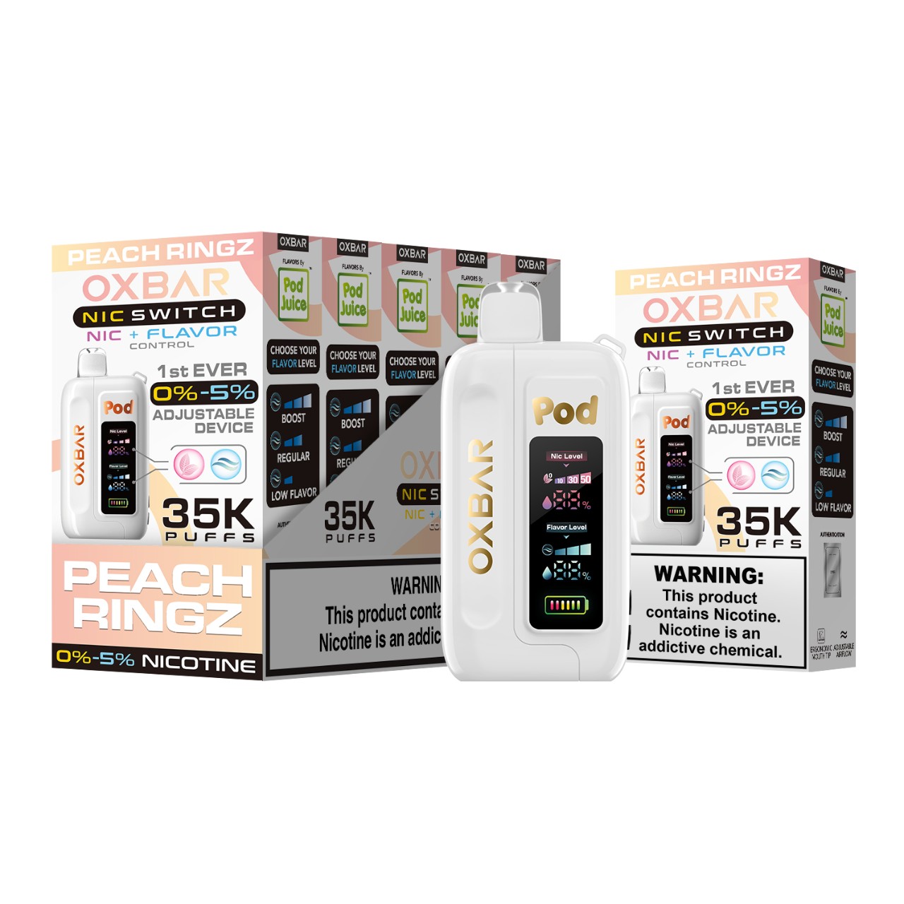 OXBAR NIC Switch Pod Juice Disposable Vape 35K - Peach Ringz