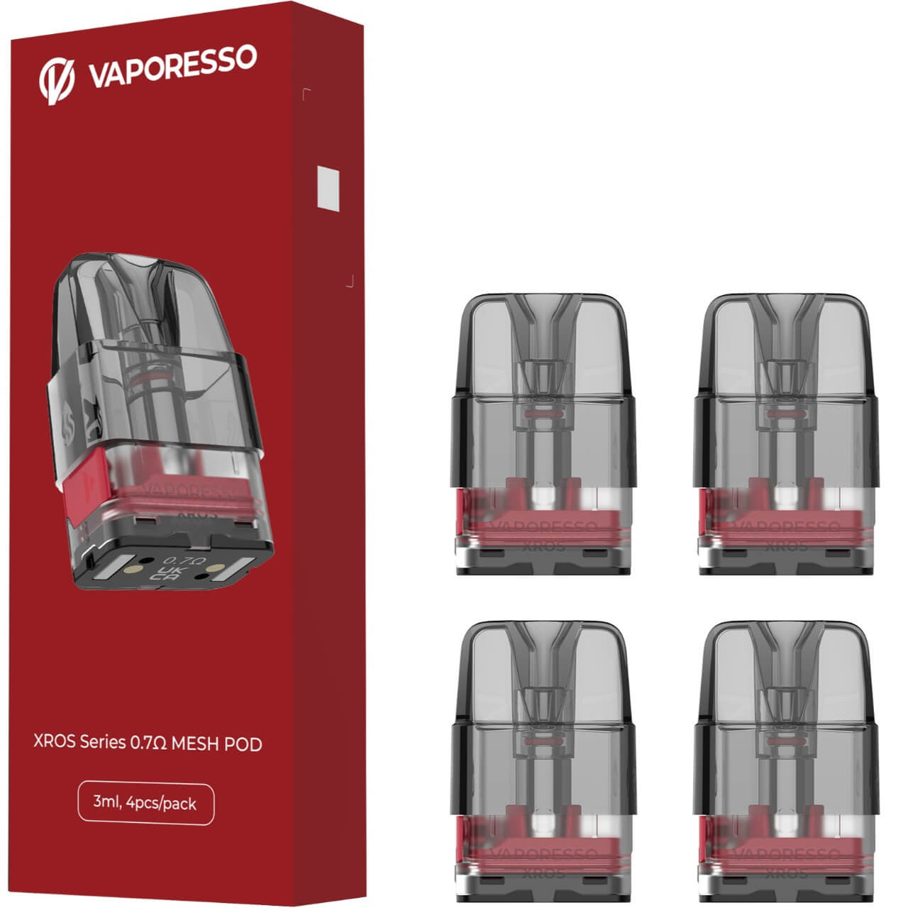 Vaporesso XROS Replacement Pods Refillable Top Fill 4 Pack - 3ML Mesh 0.7 OHMS