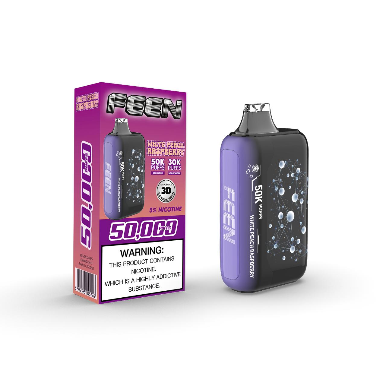 Feen 50000 Puffs Disposable Vape High Capacity - White Peach Raspberry