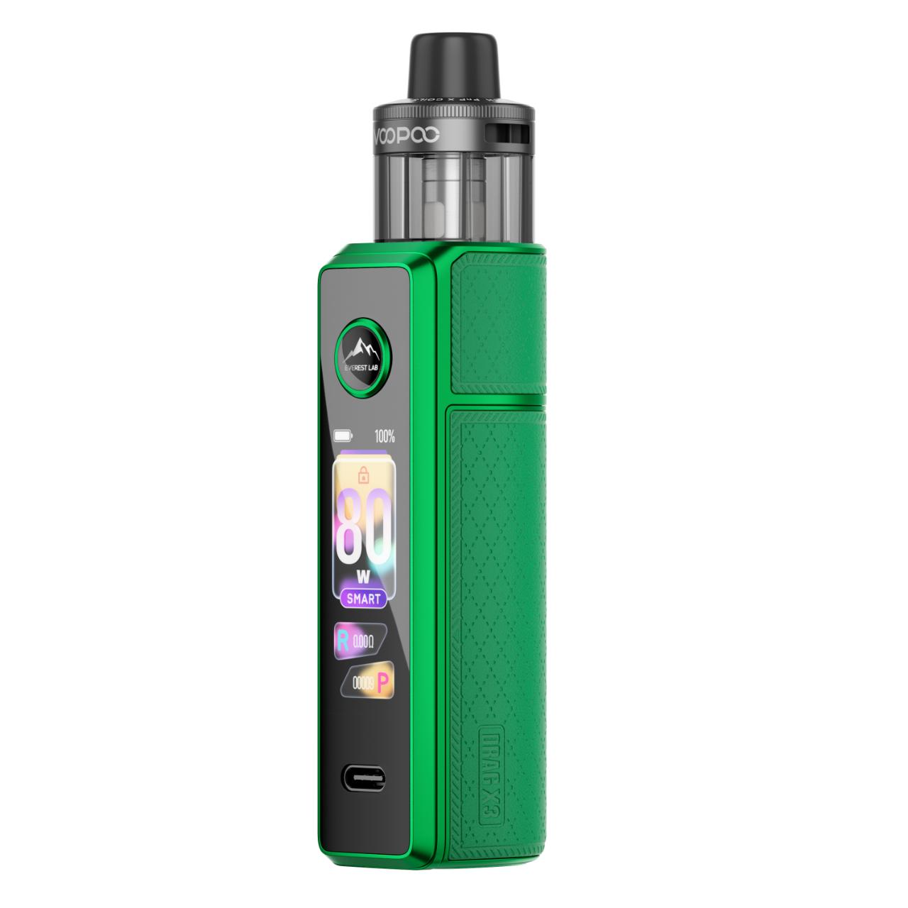 Voopoo Drag X3 Pod Mod Vape Kit Adjustable Wattage USB C - Moss Green
