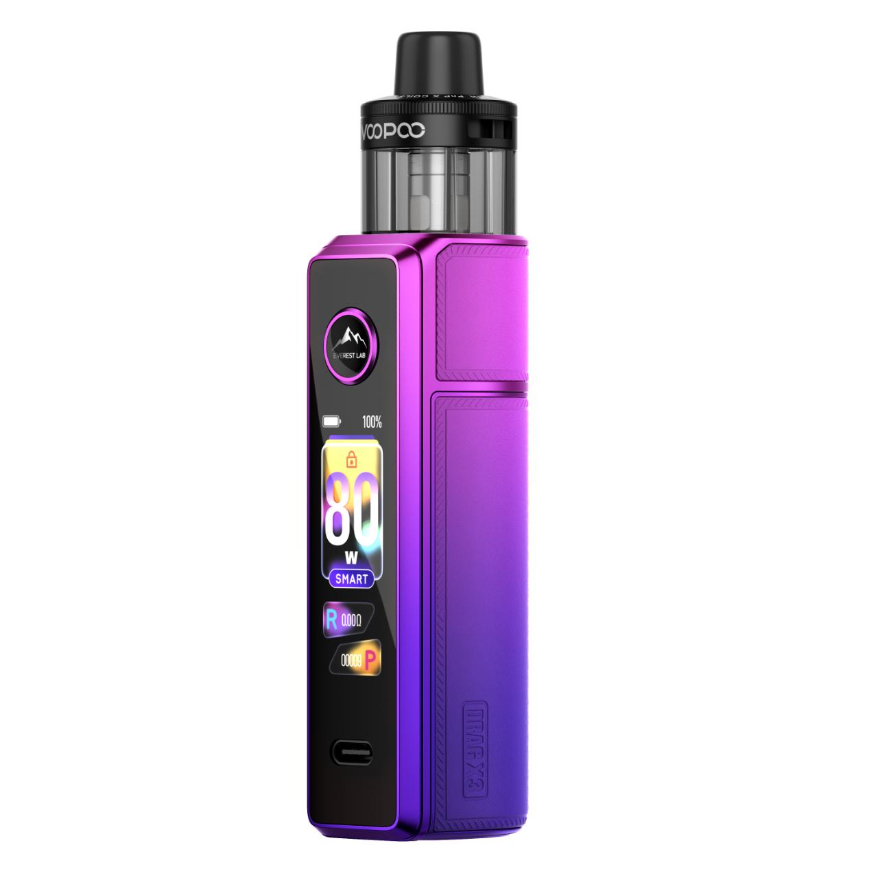 Voopoo Drag X3 Pod Mod Vape Kit Adjustable Wattage USB C - Aurora Purple