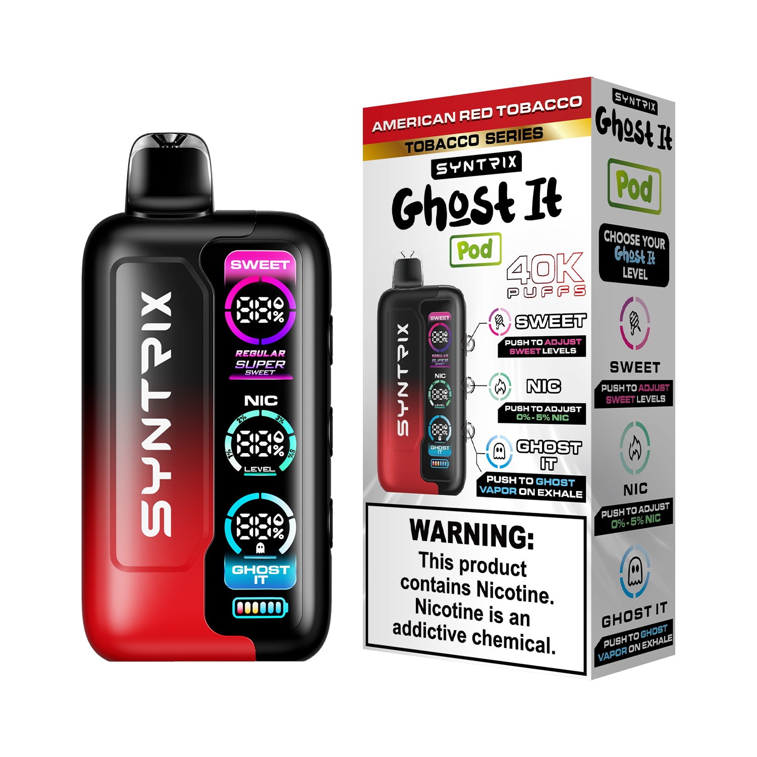 Syntrix Ghost It 40K Puffs Disposable Vape Long Lasting - American Red Tobacco