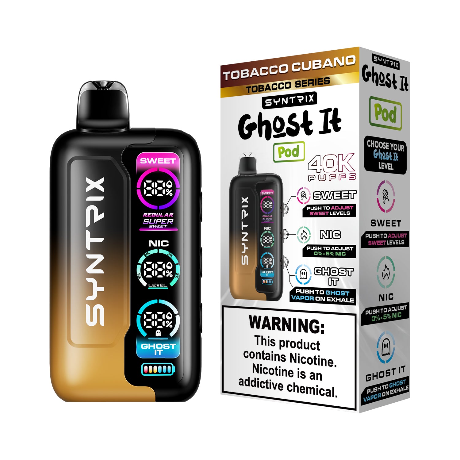 Syntrix Ghost It 40K Puffs Disposable Vape Long Lasting - Tobacco Cubano