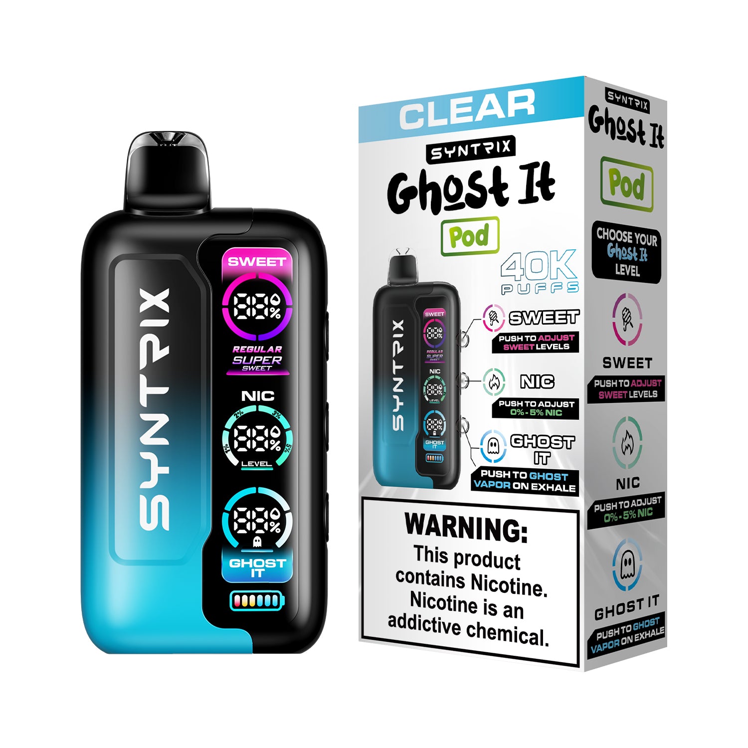 Syntrix Ghost It 40K Puffs Disposable Vape Long Lasting - Clear