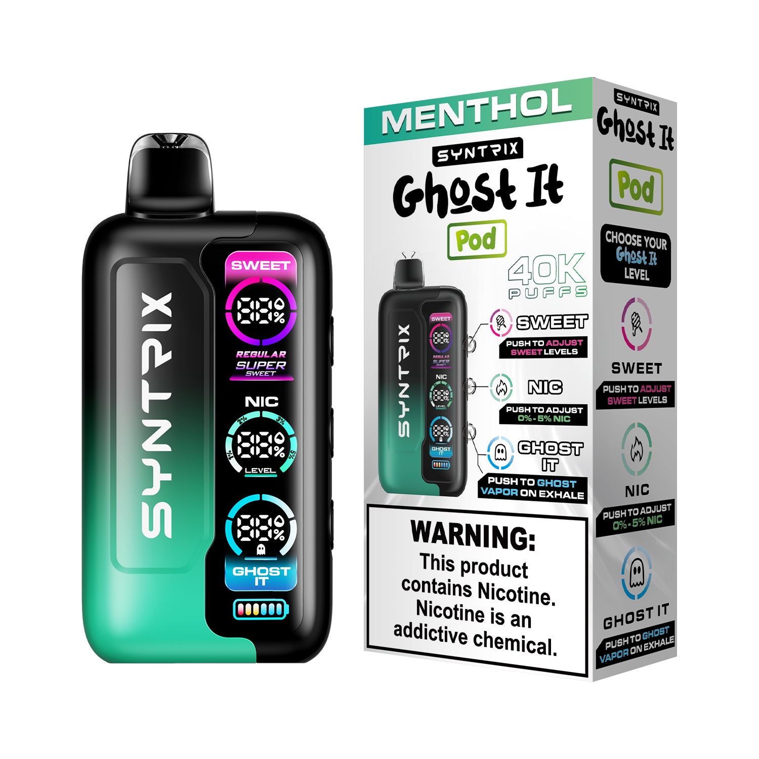 Syntrix Ghost It 40K Puffs Disposable Vape Long Lasting - Menthol