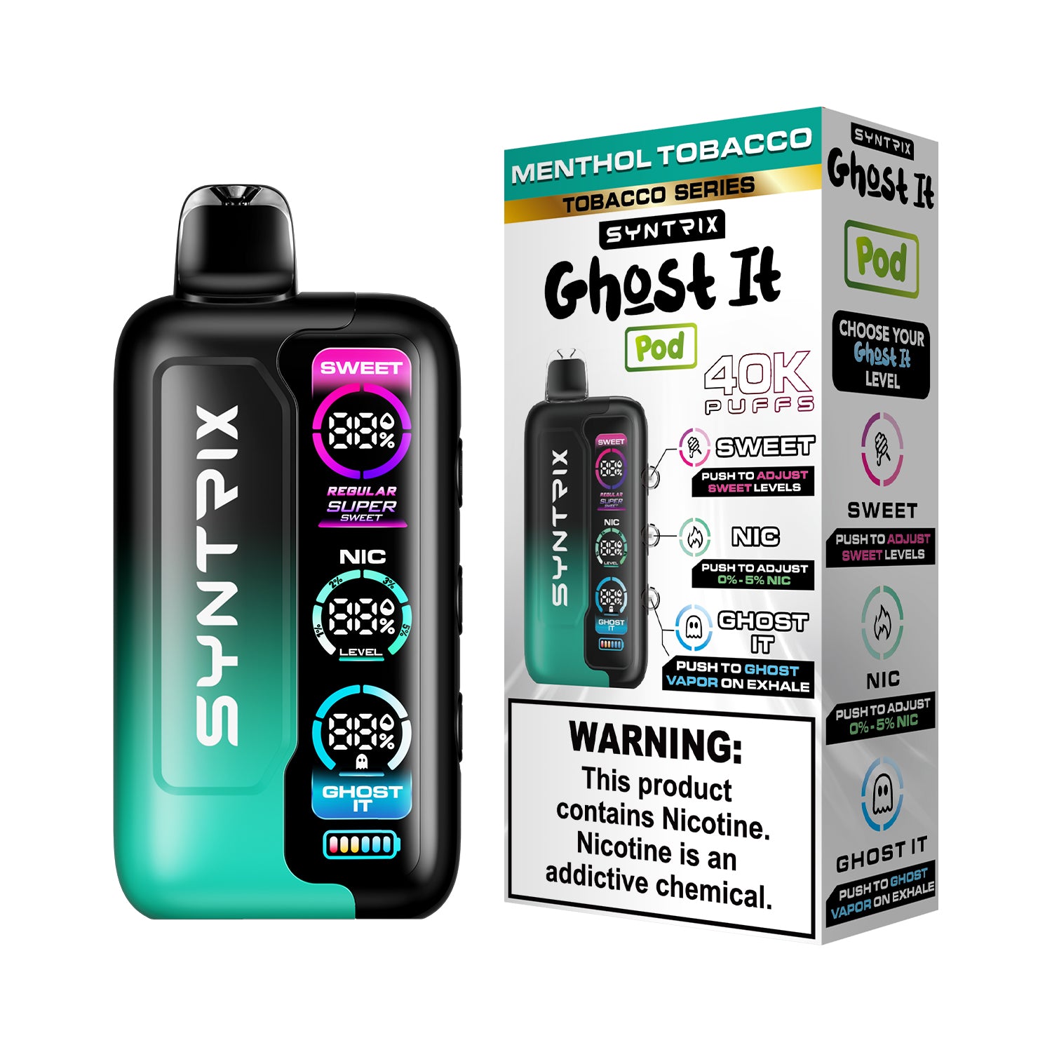Syntrix Ghost It 40K Puffs Disposable Vape Long Lasting - Menthol Tobacco