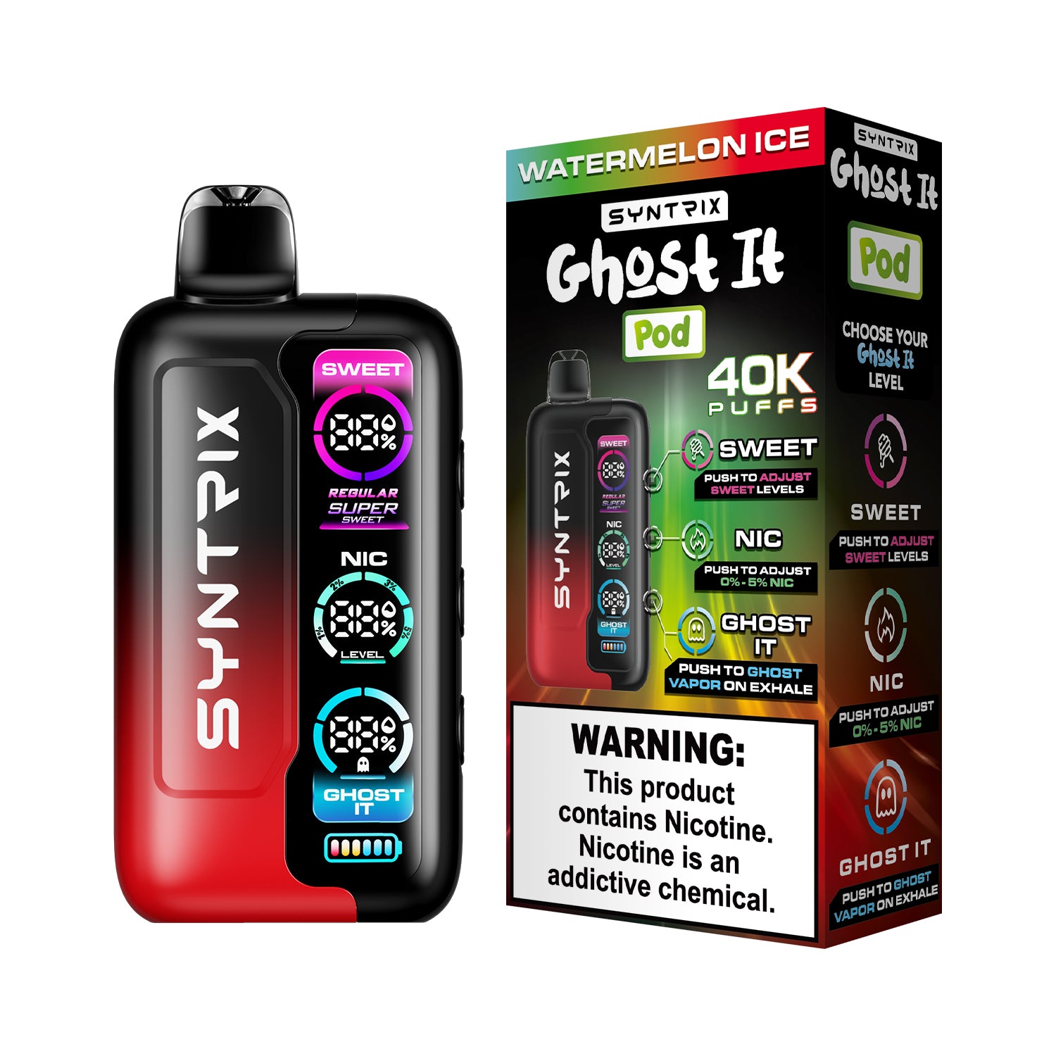 Syntrix Ghost It 40K Puffs Disposable Vape Long Lasting - Watermelon Ice
