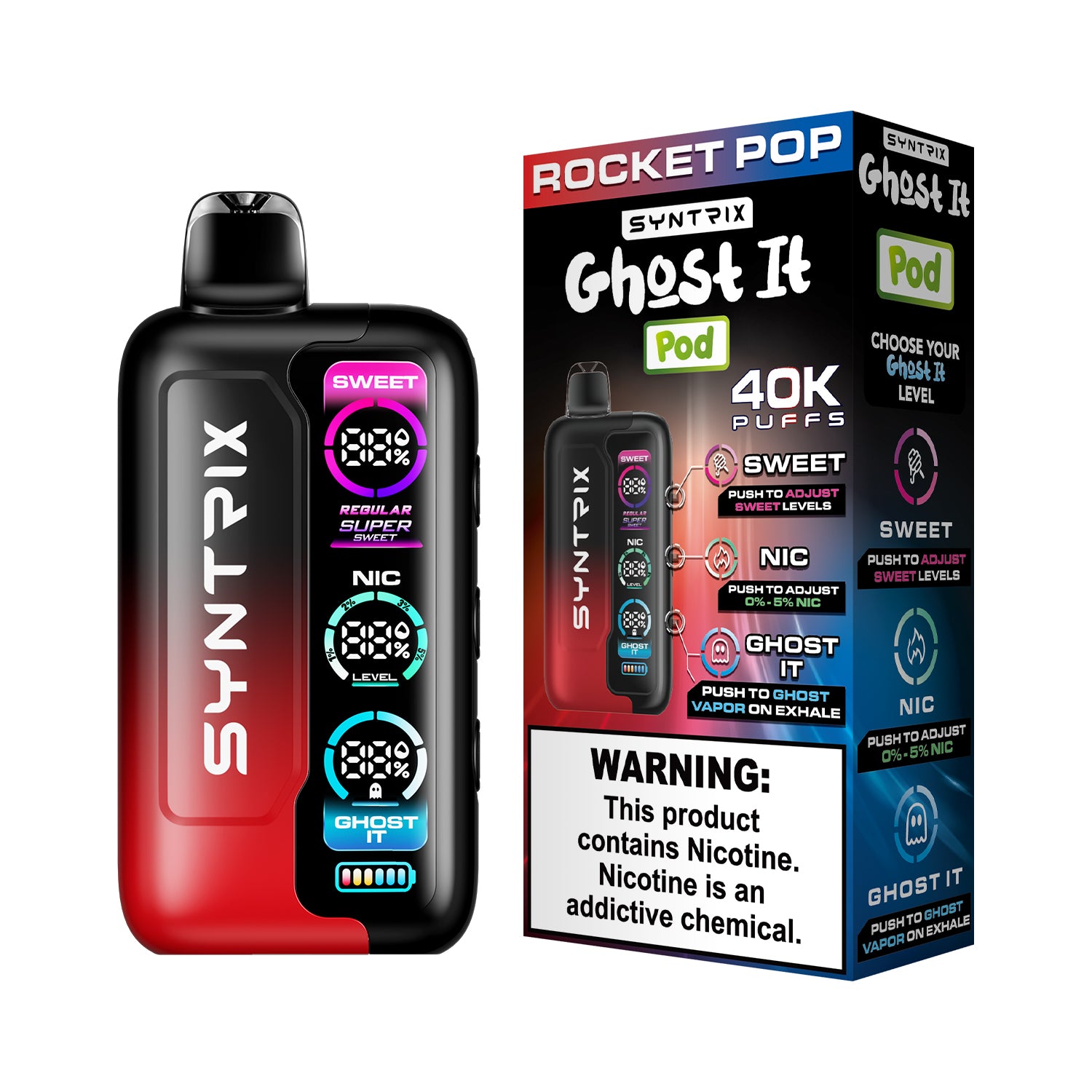 Syntrix Ghost It 40K Puffs Disposable Vape Long Lasting - Rocket Pop