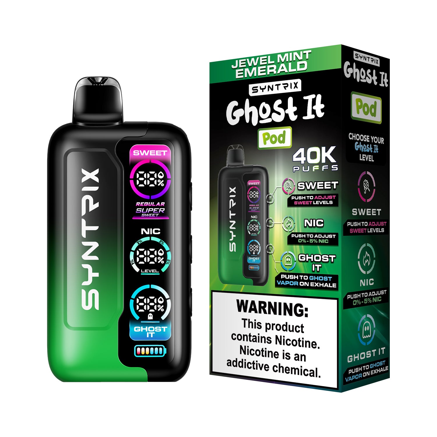 Syntrix Ghost It 40K Puffs Disposable Vape Long Lasting - Jewel Mint Emerald