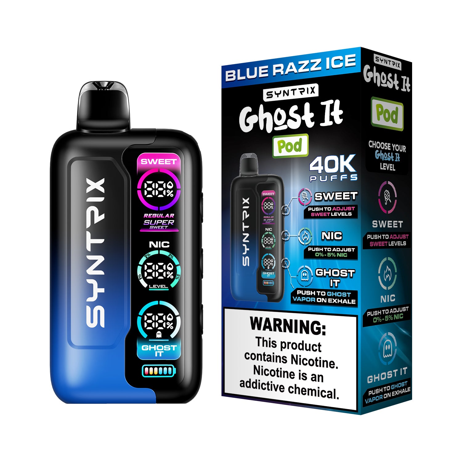 Syntrix Ghost It 40K Puffs Disposable Vape Long Lasting - Blue Razz Ice