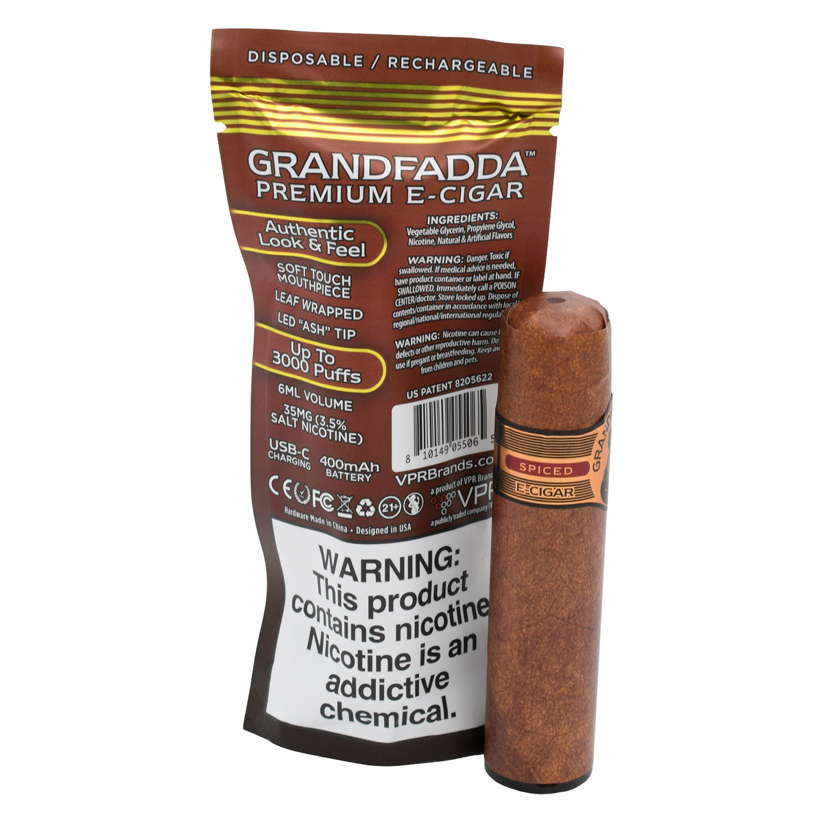 Grandfadda Premium E-cigar With Packaging - Spiced Tobacco Flavor
