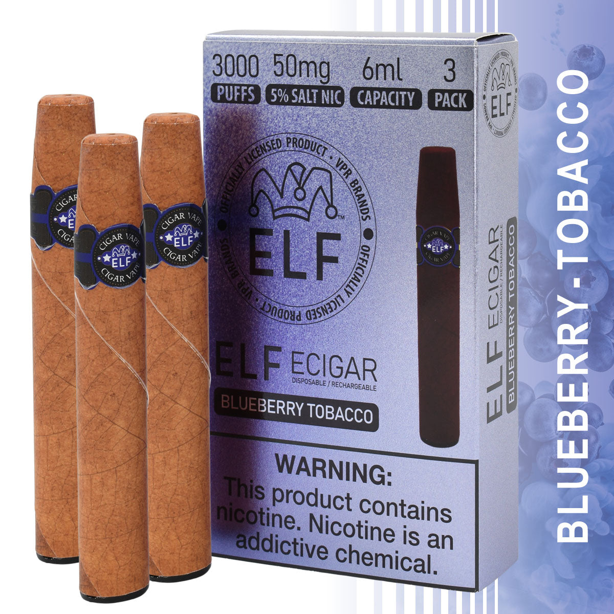 3-Pack Disposable Vape Cigars Blueberry Tobacco Flavor