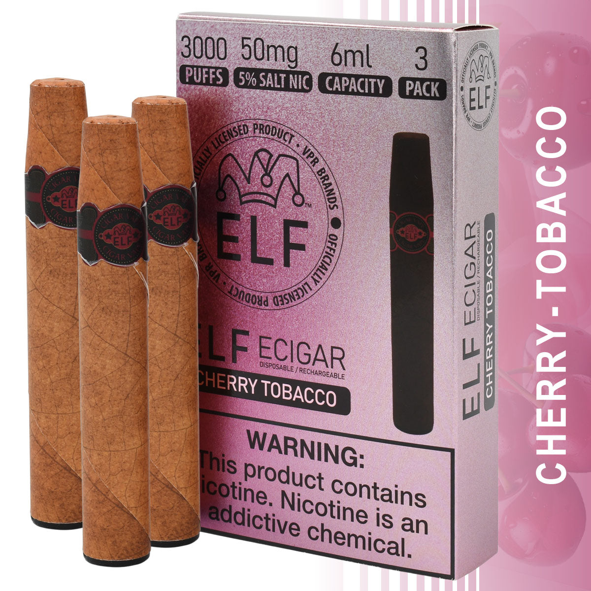 3-Pack Disposable Cherry Tobacco Flavor Vape Cigars
