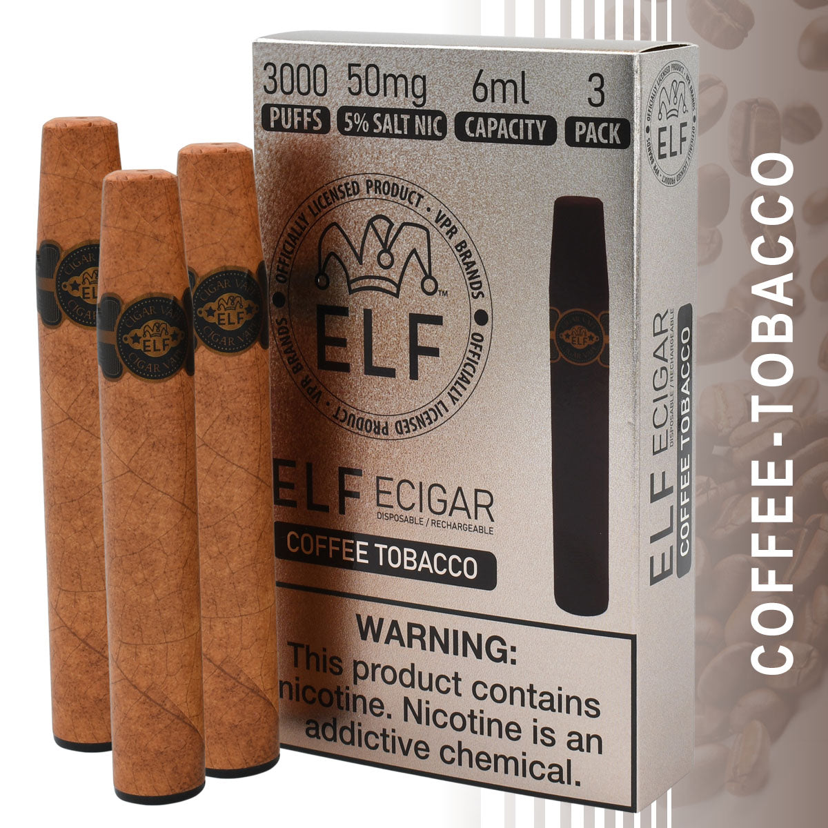 3-Pack Coffee Tobacco Disposable Vape Cigars
