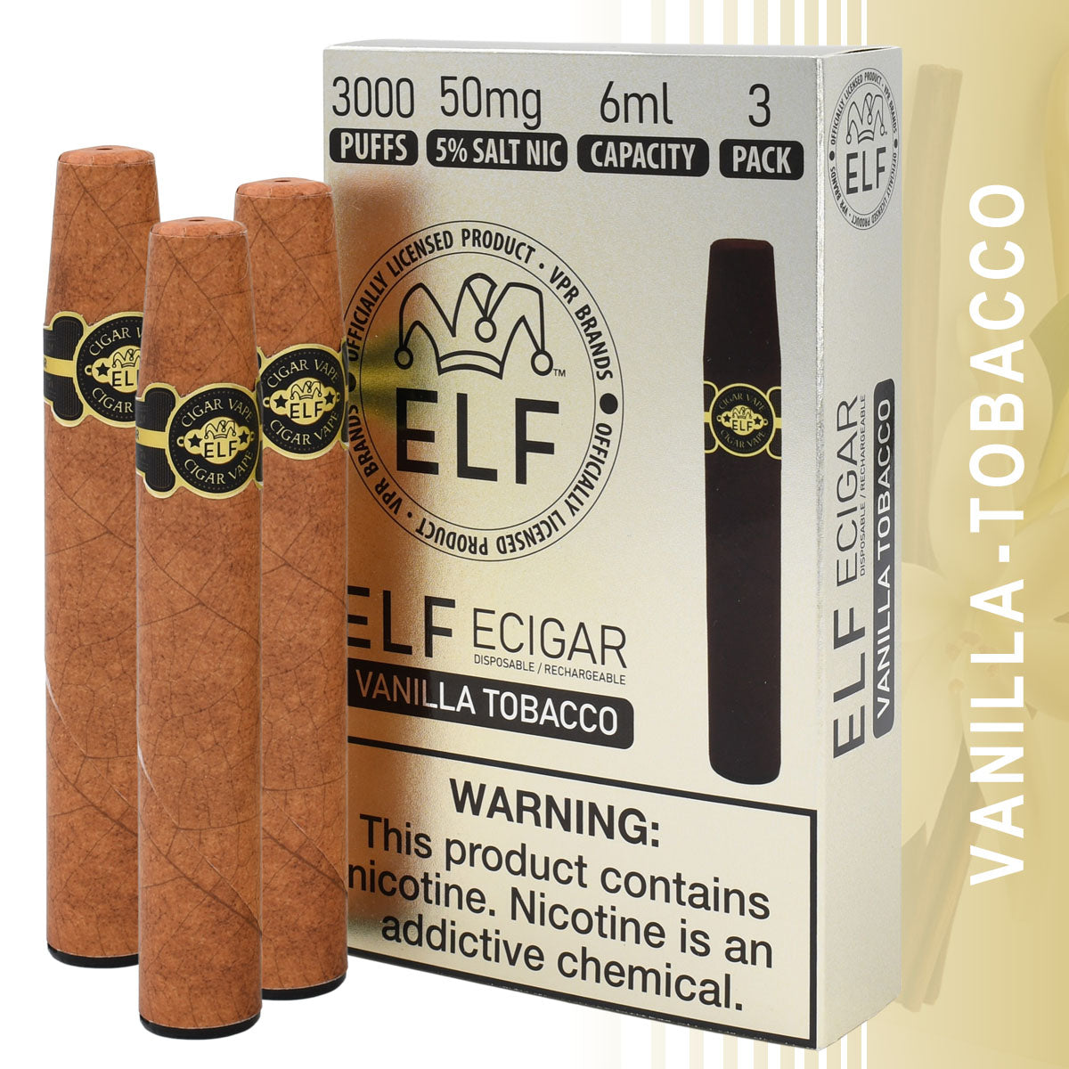 3-Pack Disposable Vape Cigars Vanilla Tobacco Flavor