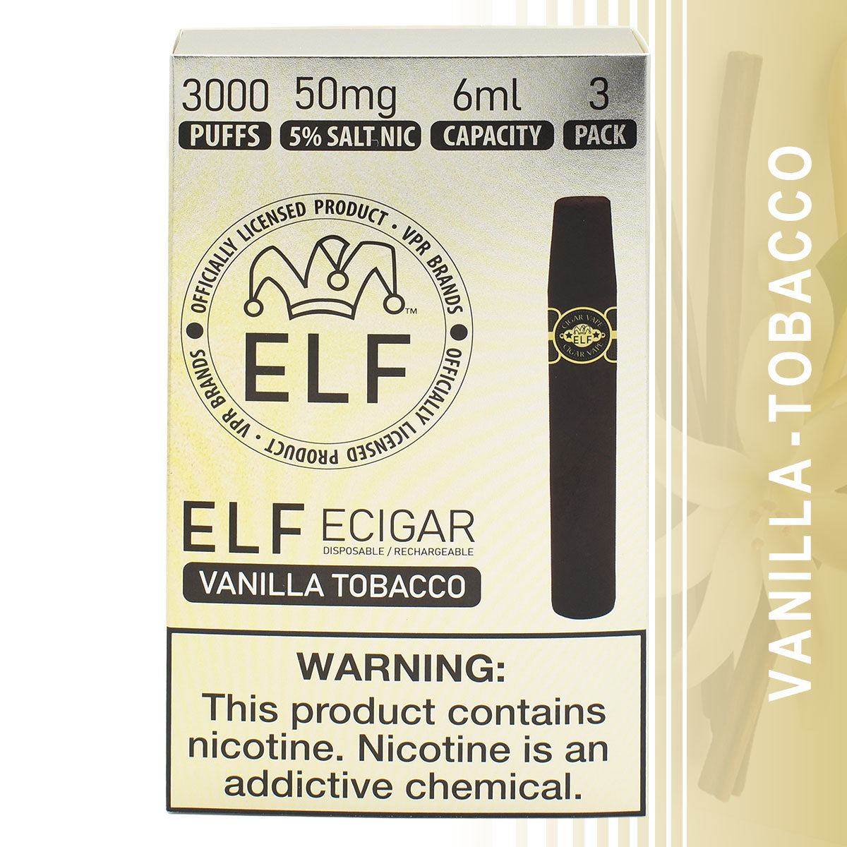 3-Pack Box Vanilla Tobacco Flavor Disposable E-Cigars