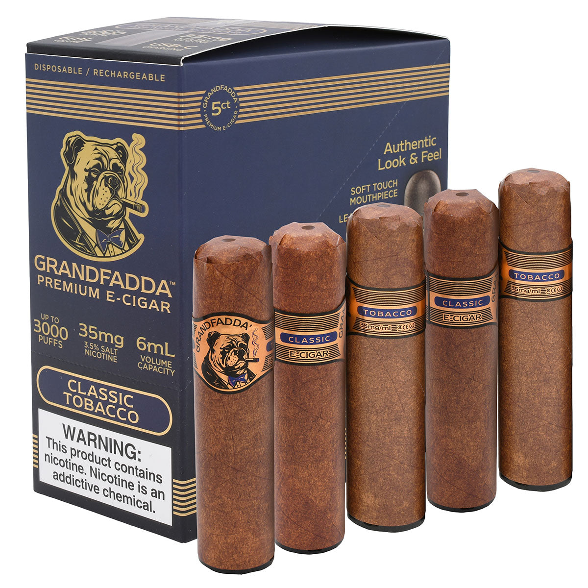 5-Pack of Classic Tobacco Grandfadda Gordo E-Cigar