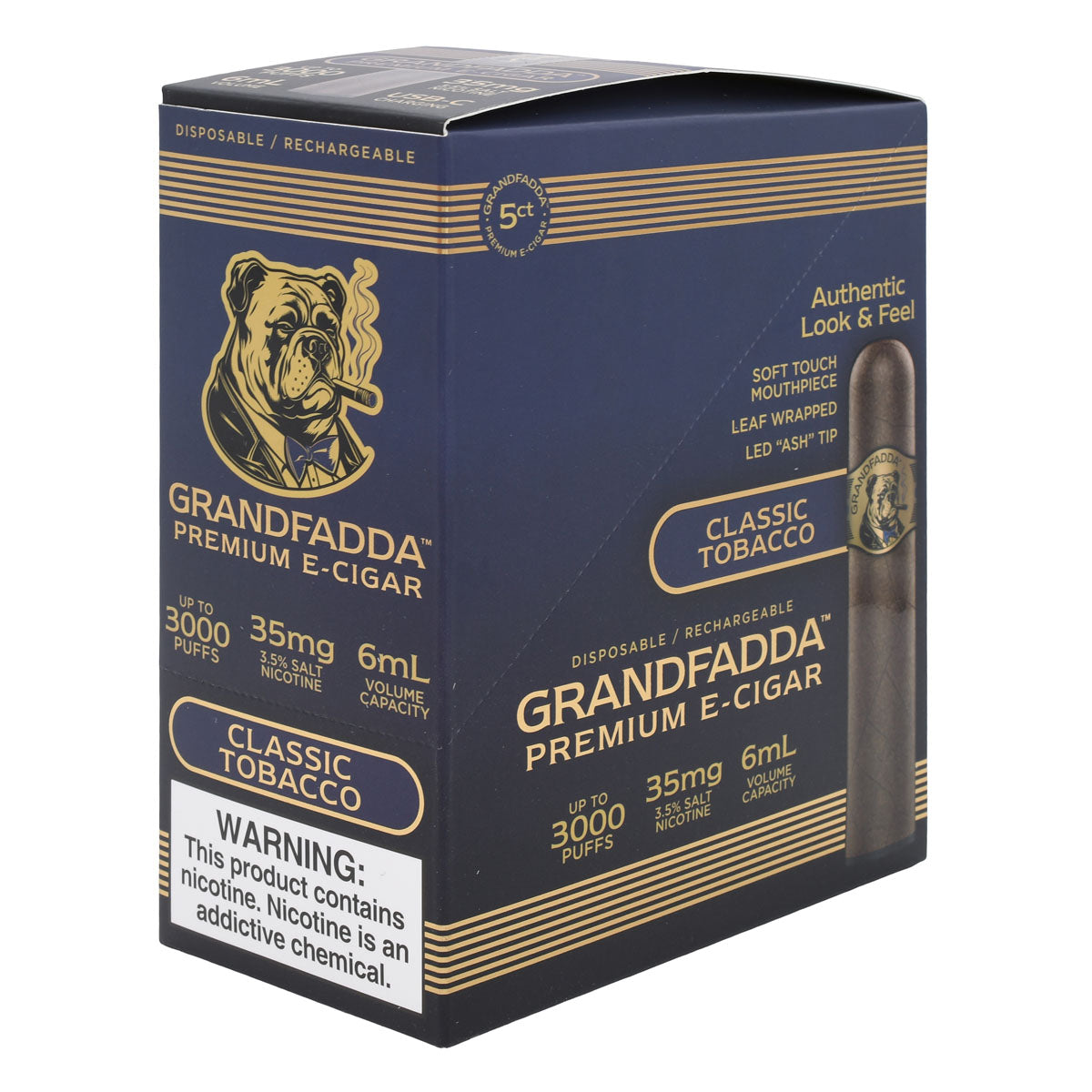 5CT Box of Classic Tobacco Grandfadda Premium E-Cigar