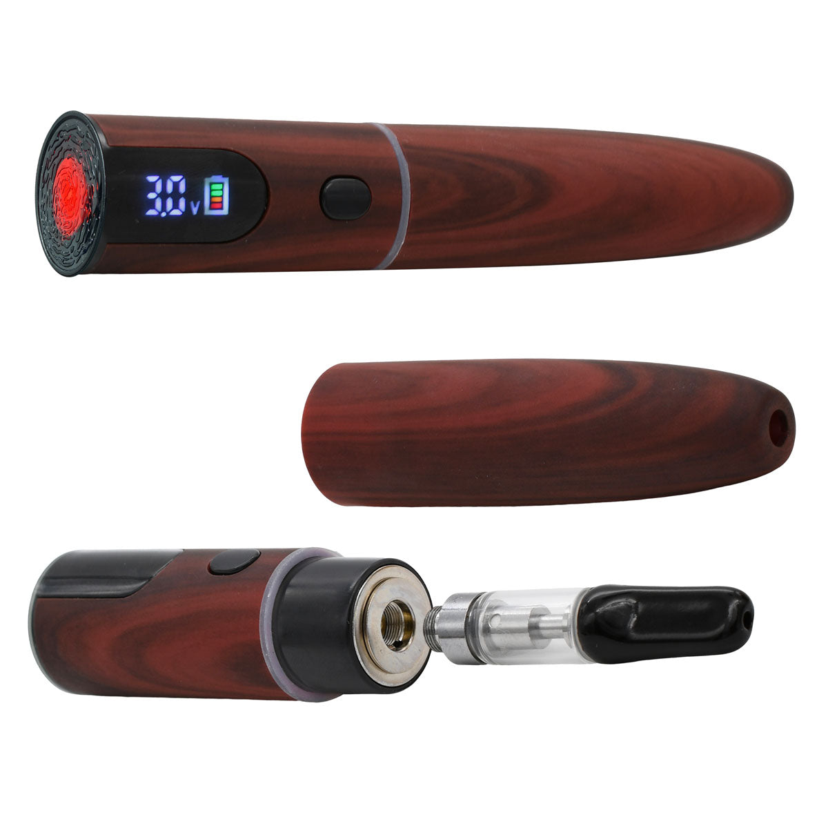 Ecigar Cartridge Battery 510 Base, 0.5mL Cartridge and magnetic Cover - Mahogany Color