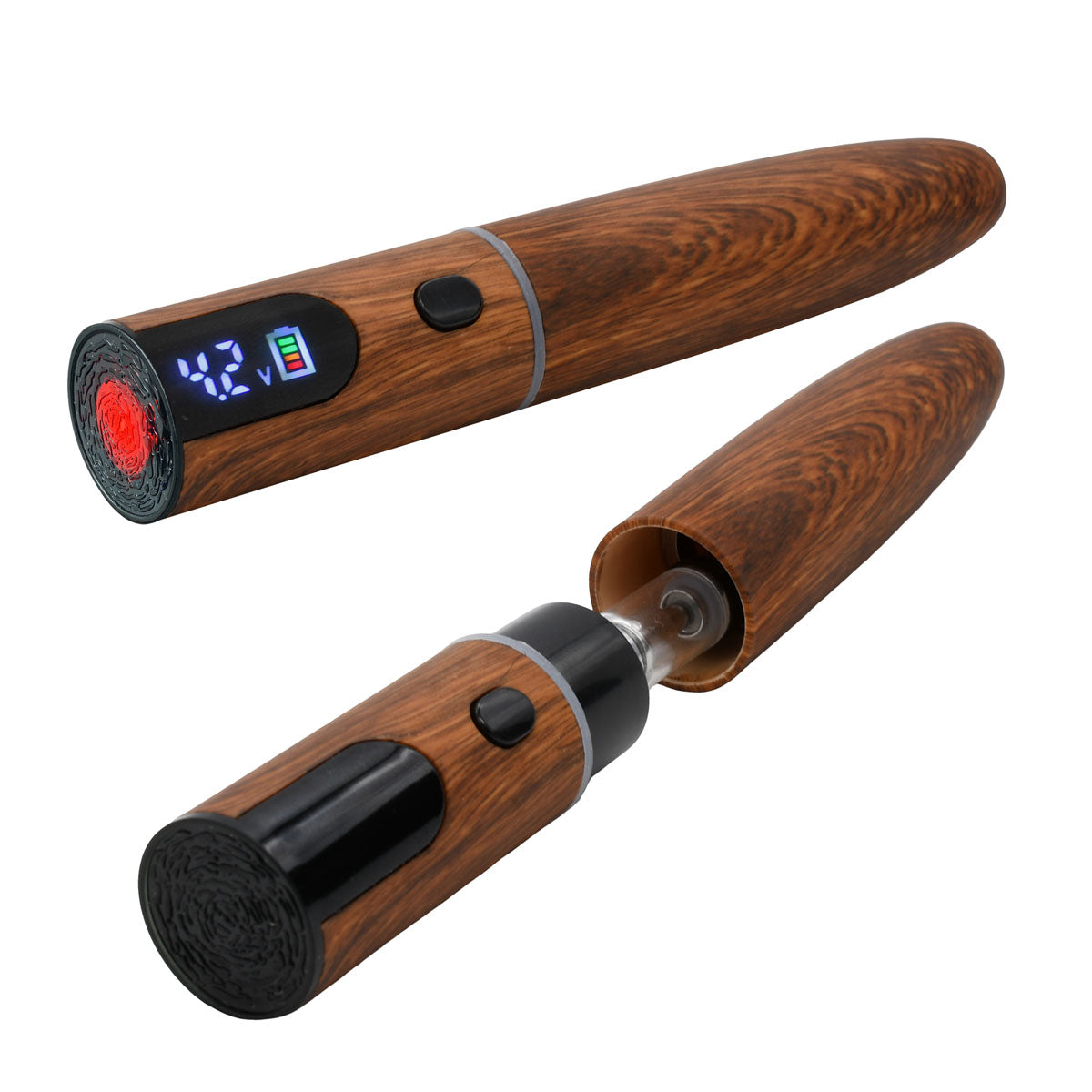 Walnut Ecigar Cartridge Battery open with 510 cart and Closed