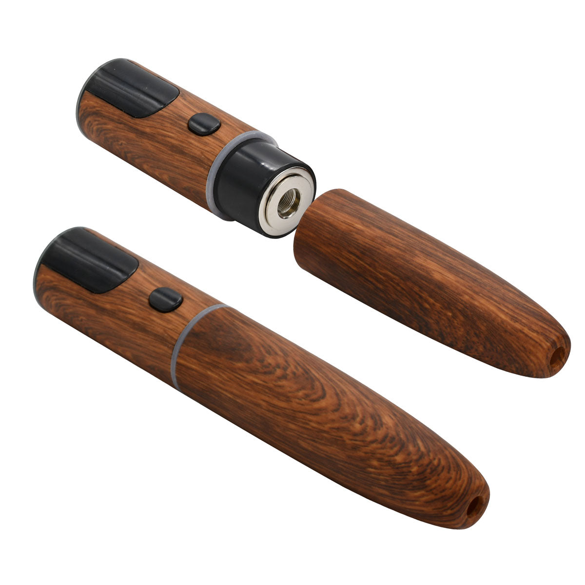 Walnut Ecigar Cartridge Battery open with 510 Thread Base and Closed