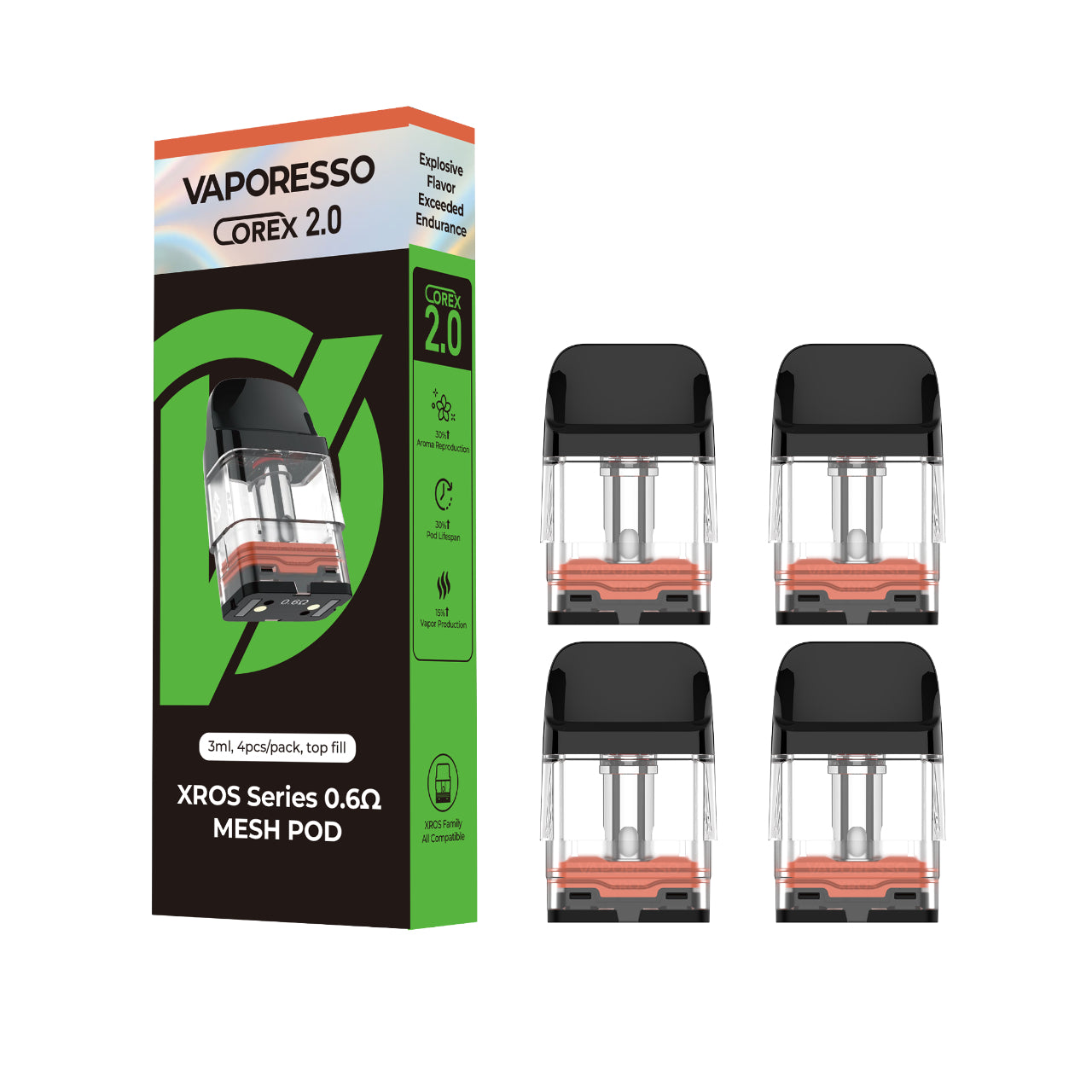 Vaporesso XROS Replacement Pods Refillable Top Fill 4 Pack - Top Fill 3ML Corex 2.0 Mesh 0.6 OHMS