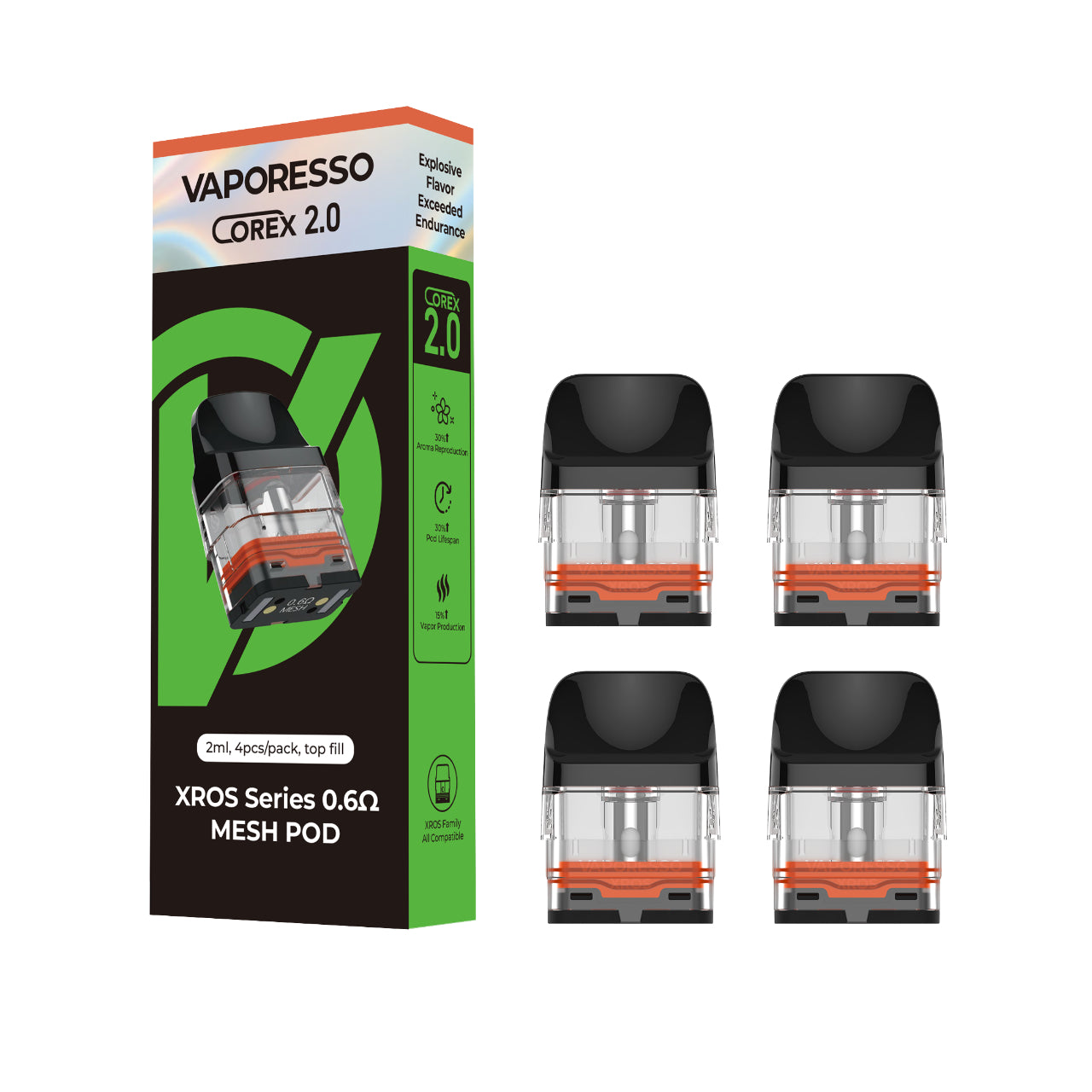 Vaporesso XROS Replacement Pods Refillable Top Fill 4 Pack - 2ML Corex 2.0 Mesh 0.6 OHMS