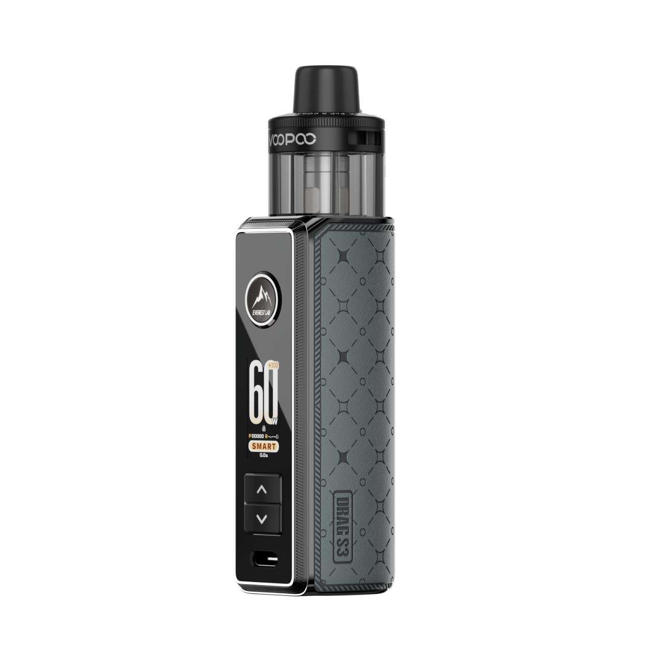 VooPoo Drag S3 Vape Kit Refillable Pod Mesh Coils Type C Charging - Metal Gray