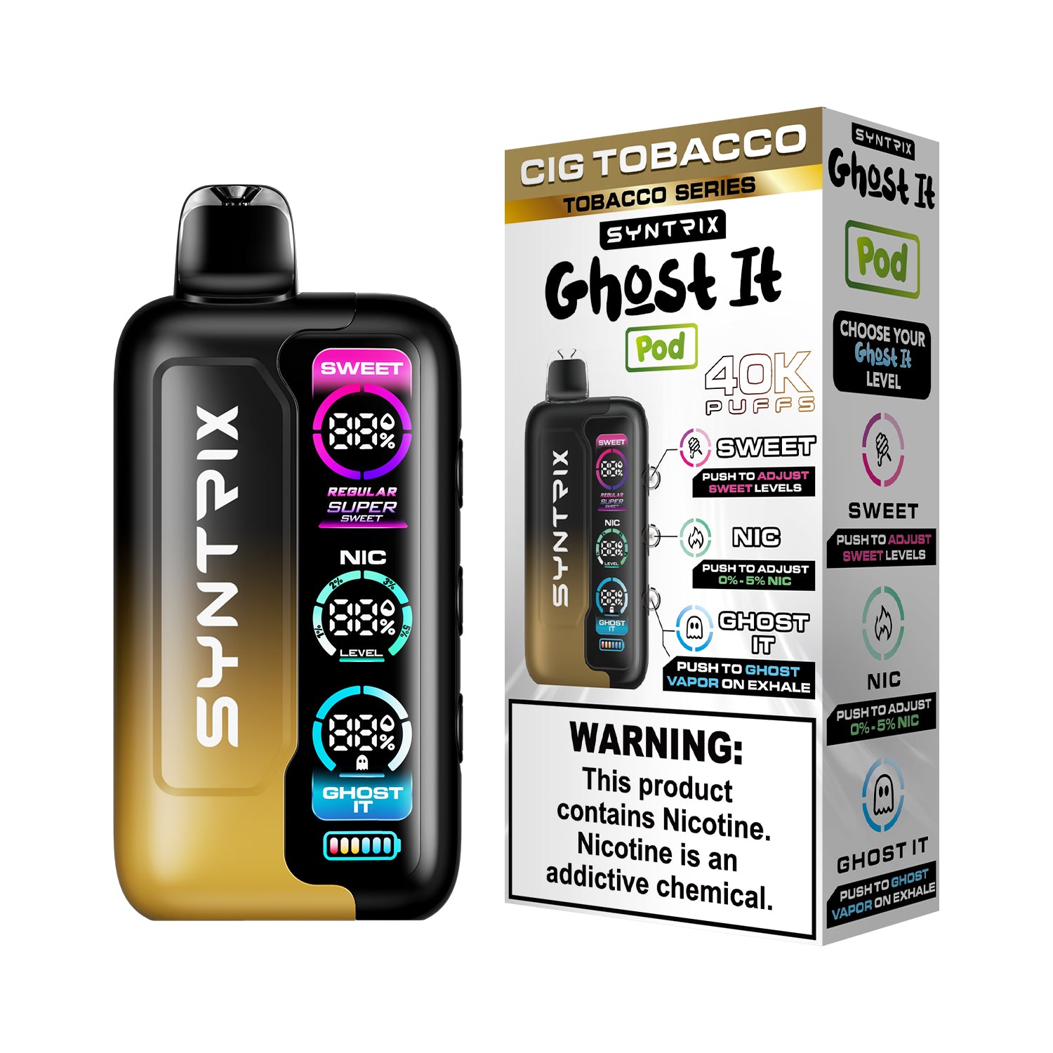 Syntrix Ghost It 40K Puffs Disposable Vape Long Lasting - Cig Tobacco