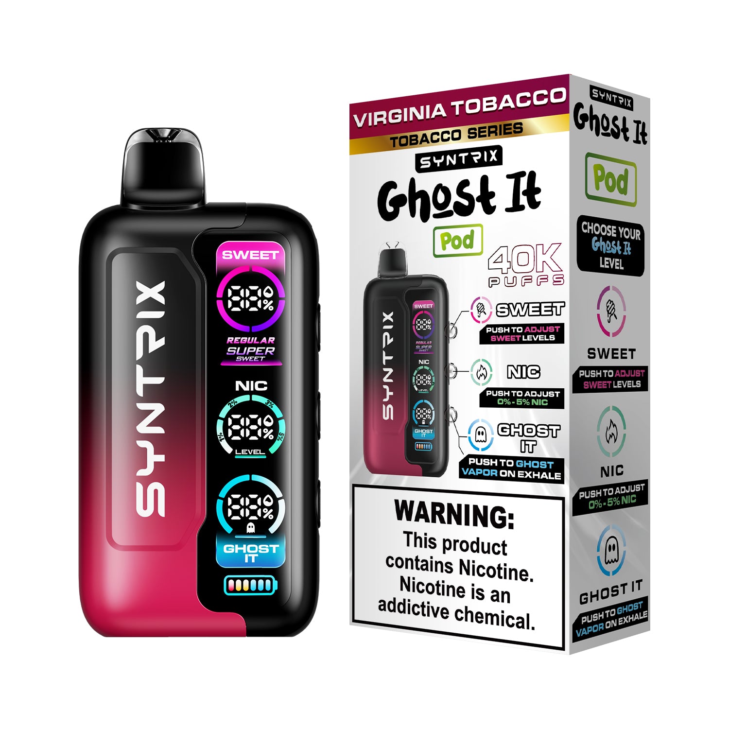 Syntrix Ghost It 40K Puffs Disposable Vape Long Lasting - Virginia Tobacco