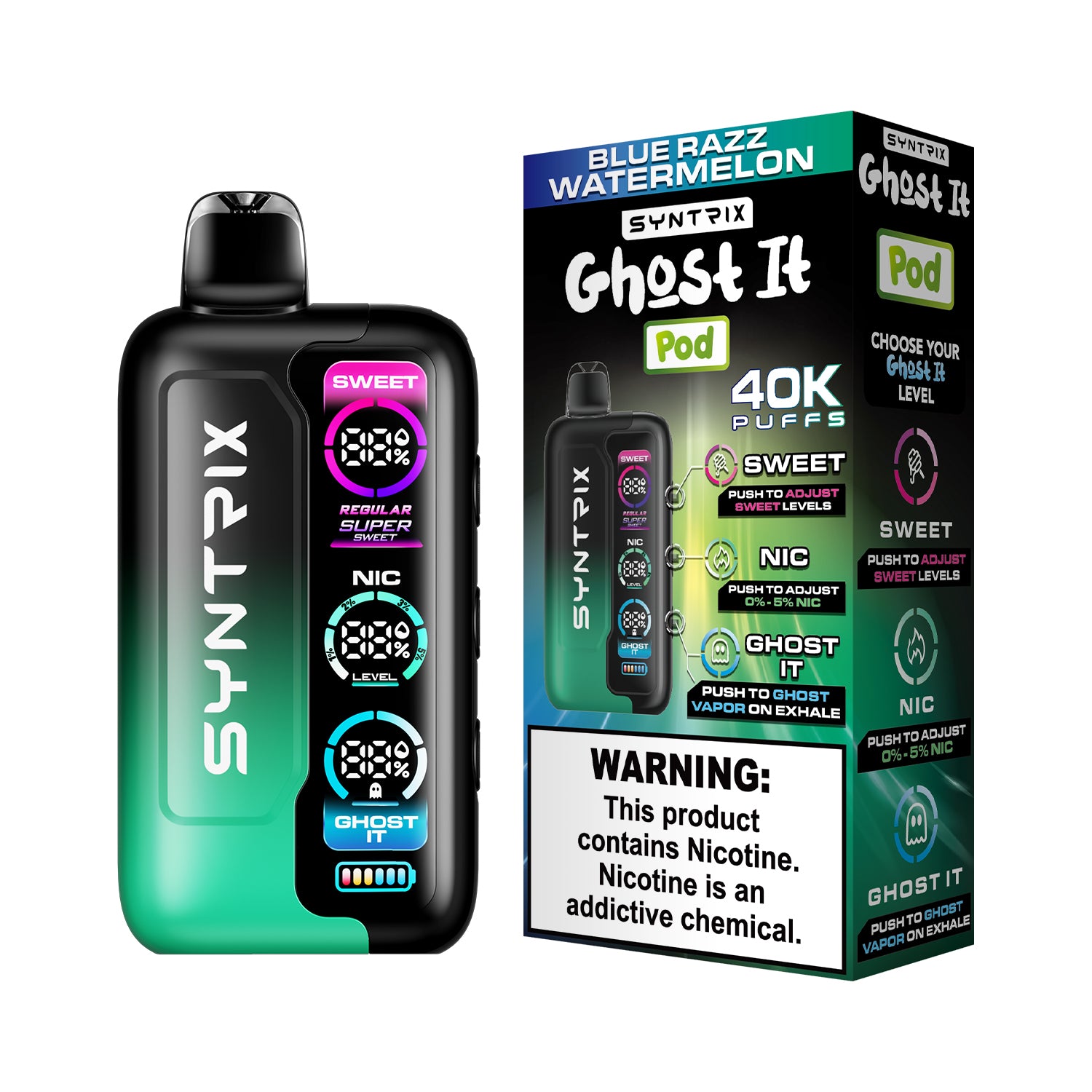 Syntrix Ghost It 40K Puffs Disposable Vape Long Lasting - Blue Razz Watermelon