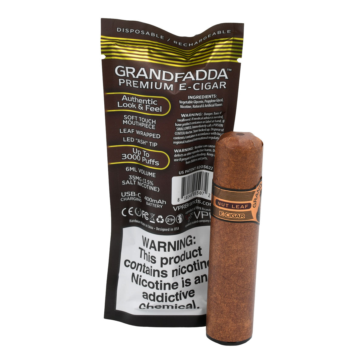 Grandfadda Premium E-cigar With Packaging - Nut Leaf Tobacco Flavor