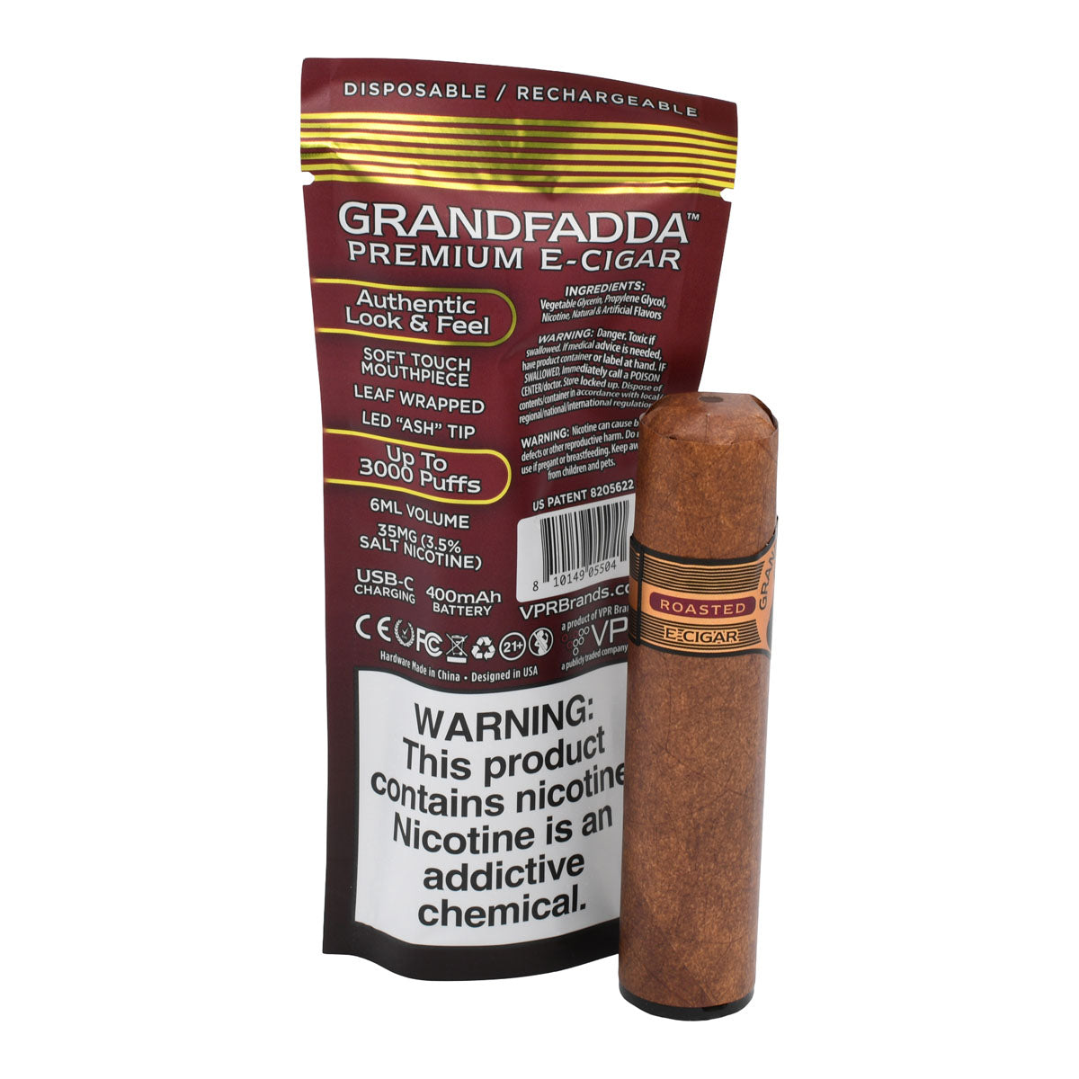 Grandfadda Premium E-cigar With Packaging - Roasted Tobacco Flavor
