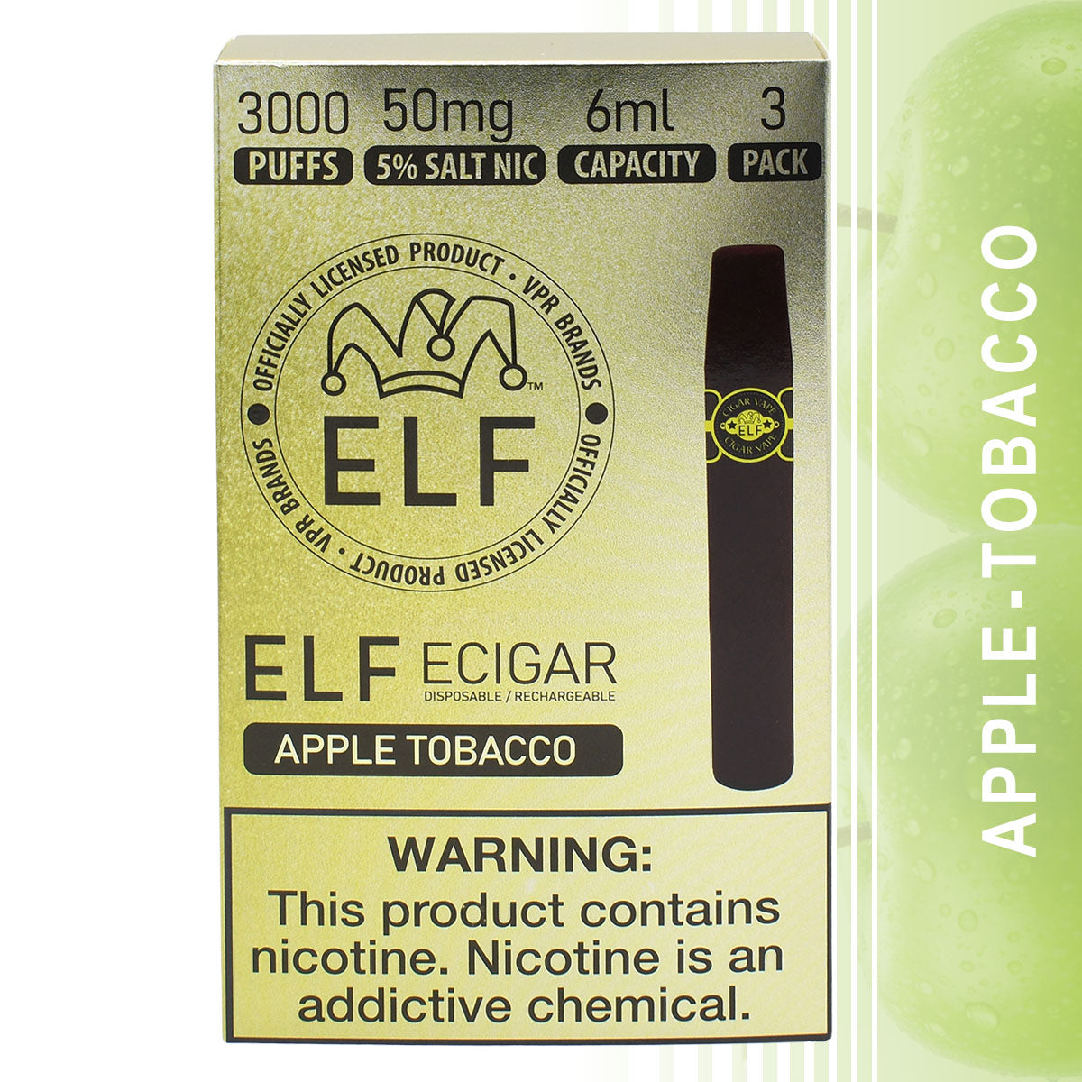 3-Pack Box Elf Vape Cigars Apple Tobacco Flavor