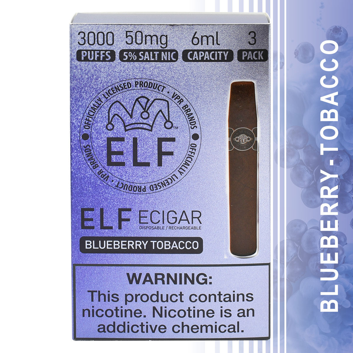 3-Pack Disposable Vape Cigars Blueberry Tobacco Flavor