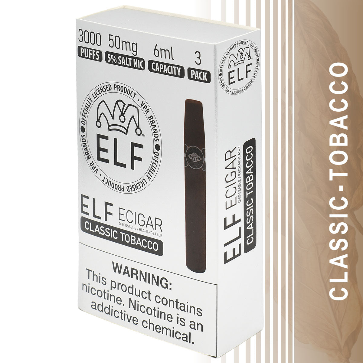 3-Pack Classic Tobacco Flavor Disposable E-Cigars 