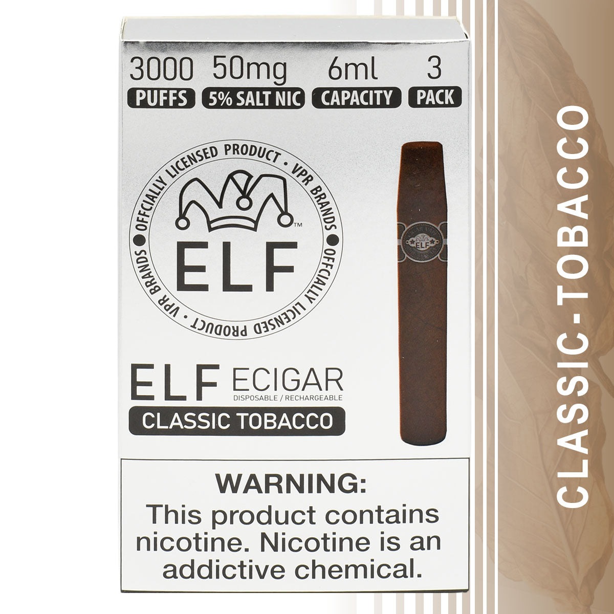 3-Pack Box Vape Cigars Classic with Classic Tobacco Flavor