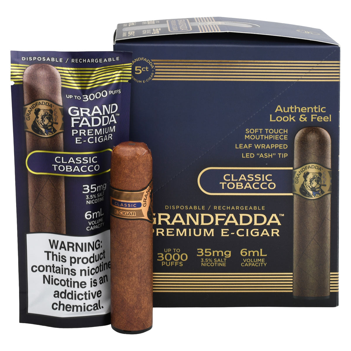 Classic Tobacco E-Cigar 5-Pack | Grandfadda Gordo