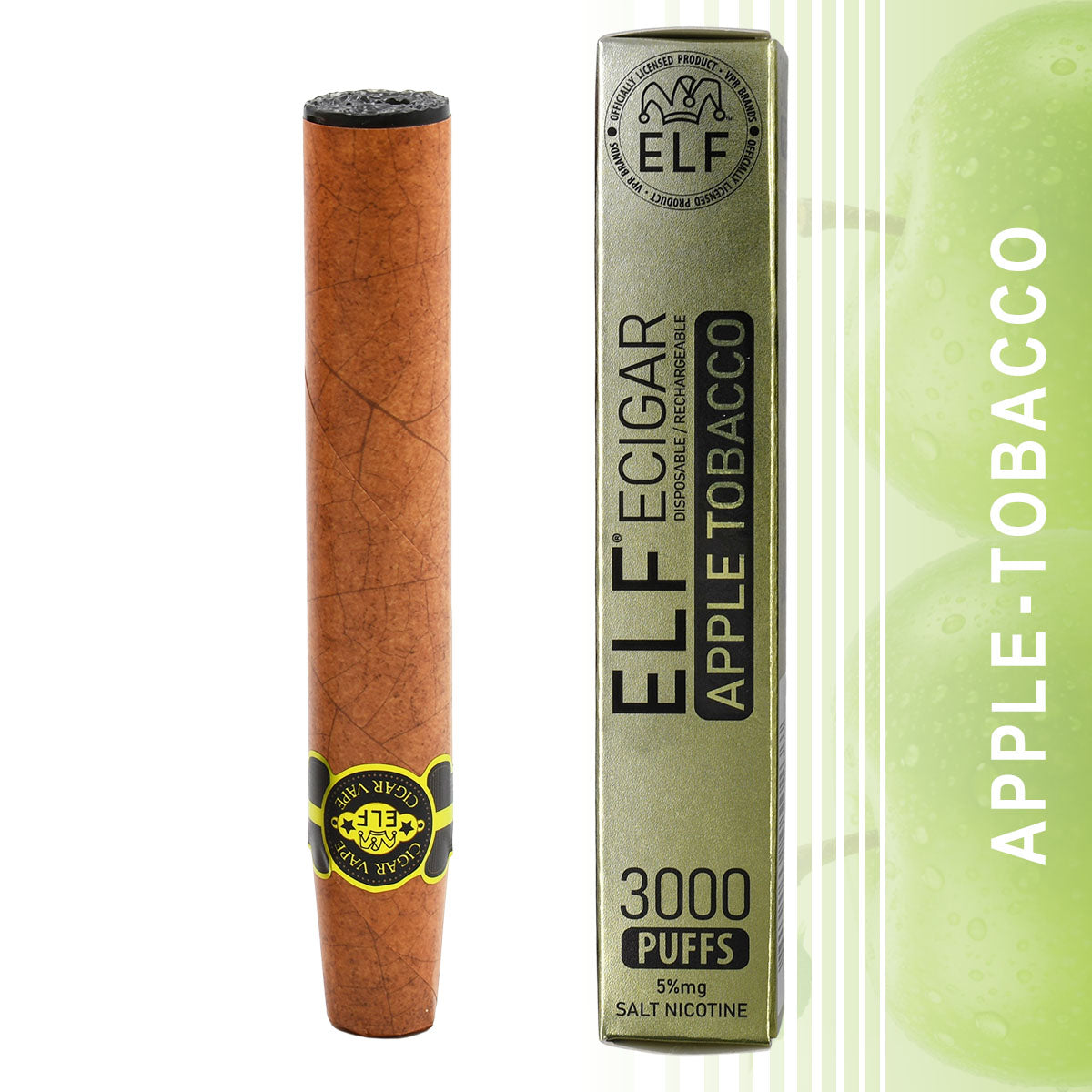 Elf Cigar Vape Disposable, Apple Tobacco Flavor - 3000 Puffs