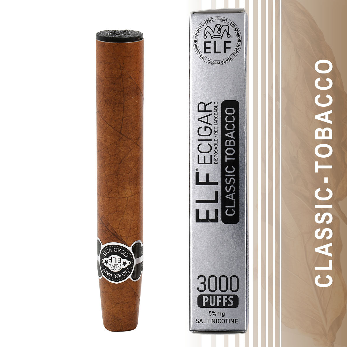 Classic Tobacco Flavored Elf Cigar Vape Disposable - 3000  Puffs