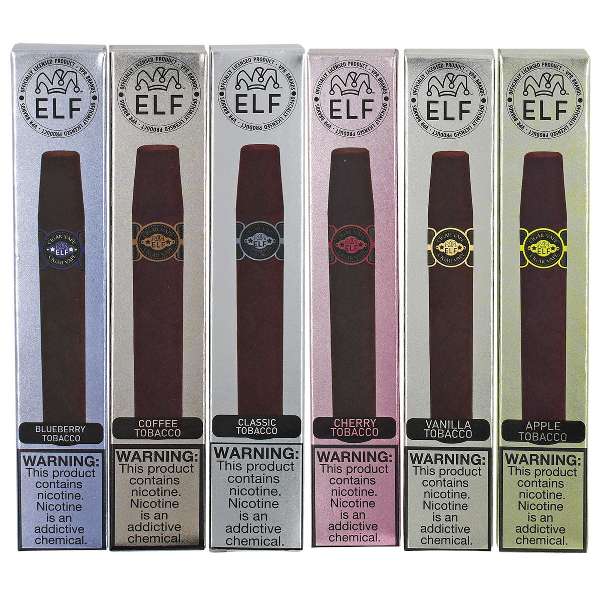 Ecigar Vape Sampler - 6 Tobacco Flavors: Classic Tobacco, Apple, Cherry, Blueberry, Vanilla, and Coffee