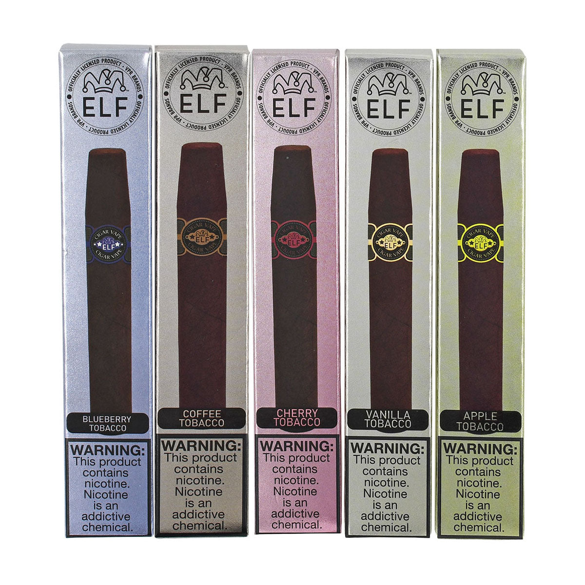 E-cigar Vape Sampler - 5 Tobacco Flavors: Apple, Cherry, Blueberry, Vanilla, and Coffee