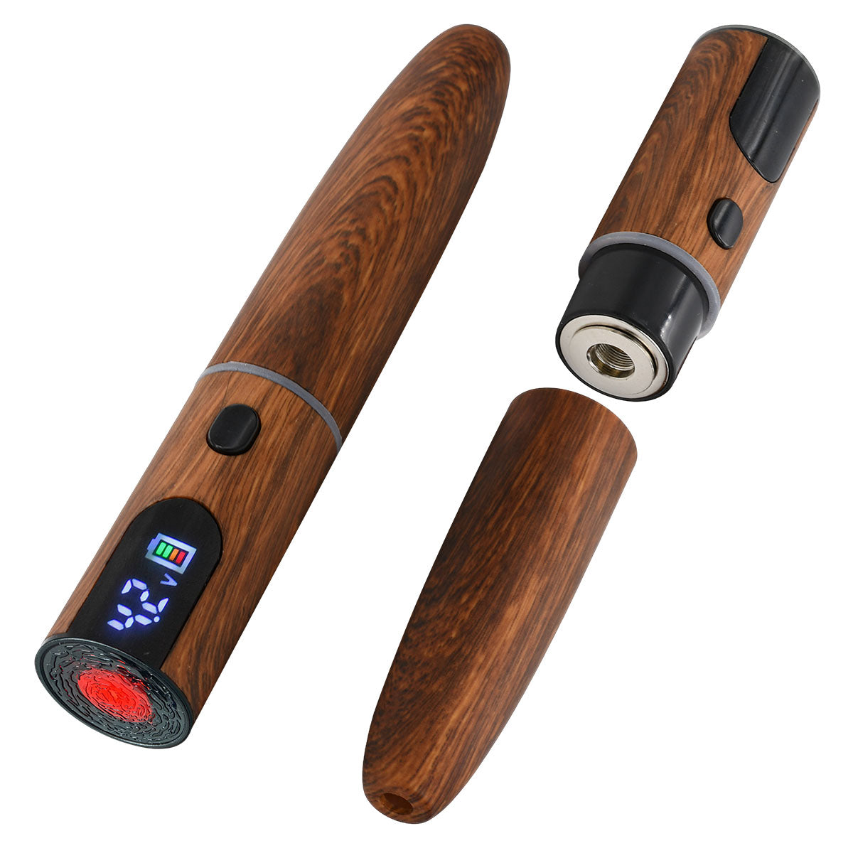 Walnut Ecigar Cartridge Battery open with 510 Thread Base and Closed