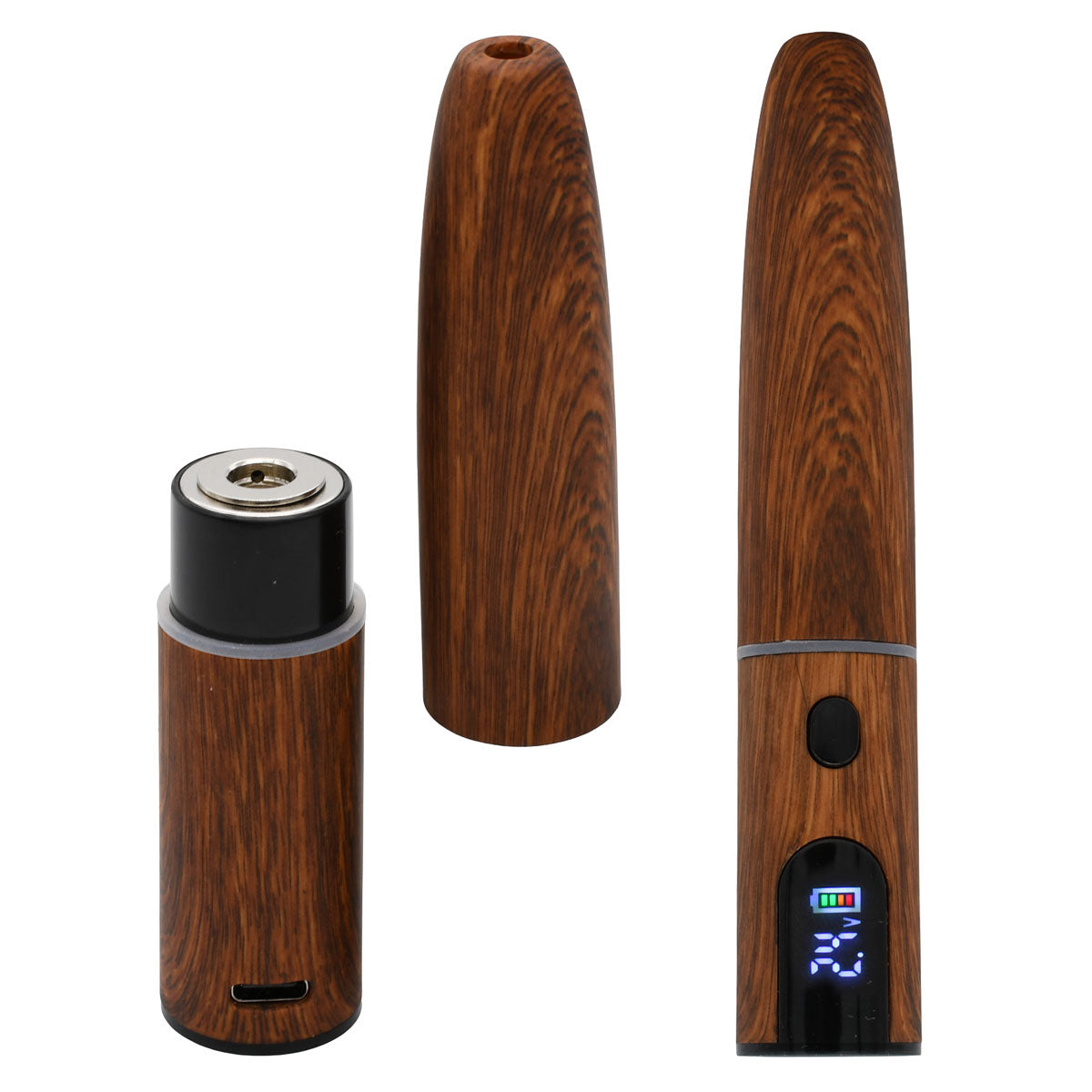 Walnut Ecigar Cartridge Battery - Open with 510 Thread Base / Closed